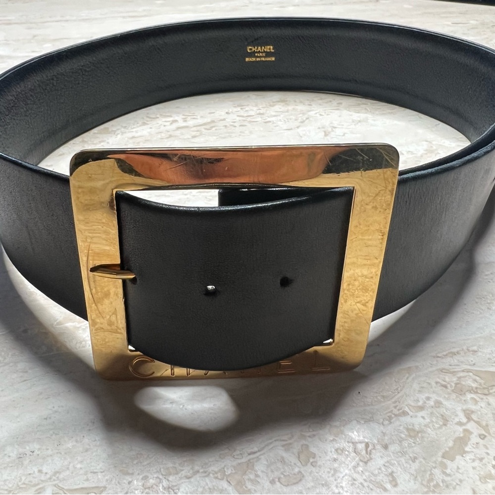 Chanel Vintage Black Leather Wasit Belt 1990s (75/30)